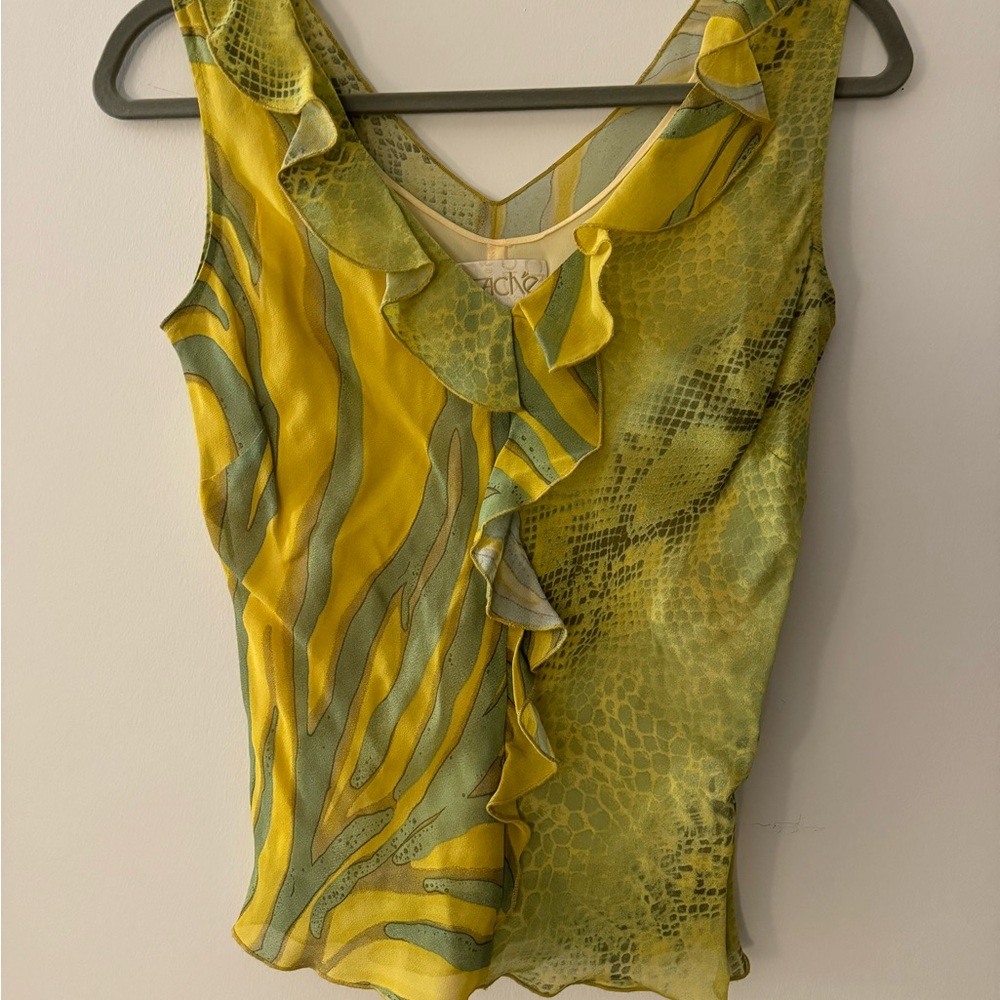 ONE OF A KIND Green and Yellow Cache Top - Picture 2 of 6